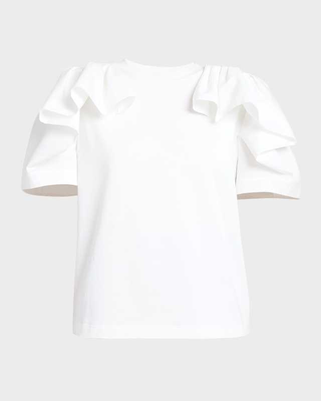 Cut And Sew T-Shirt with Ruffle Sleeves